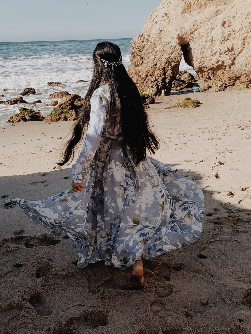 Roolee Blue and White Floral Maxi Dress